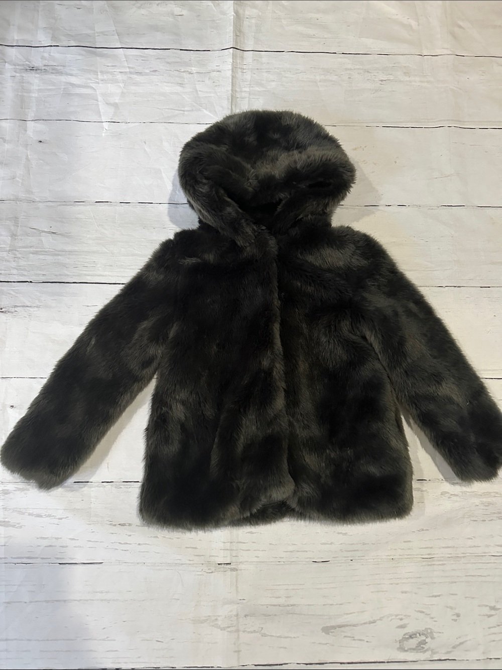 Zara Kids Faux Fur Hooded Jacket  black size 7